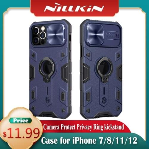 For iPhone 11 12 Pro Max/iPhone 12 Mini Case with Ring Stand,NILLKIN Camera Protection Slide Cover for iPhone 7/8/12 11 Pro Case