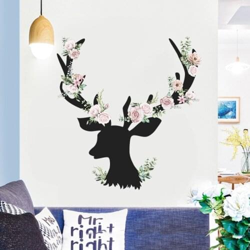 Flowers Deer Head Wall Poster Stickers Christmas Decoration Living Room Sofa Background Decorative Vinyl Decals Wallpaper Poster