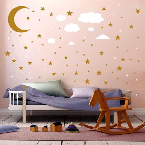 Golden Silver Star Moon White Cloud Wall Decorative Stickers Free Diyfor Baby Room Sofa Background Wall Bedroom Wall Layout