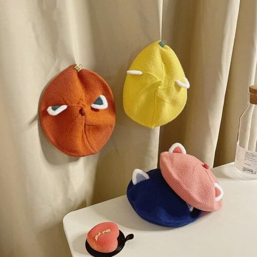 2021 Kids Knitted Hats Girls Solid Color Princess Beanies Hat Lovely Cat Ears Cap Autumn Winter Keep Warm Caps Cute Art Bonnet