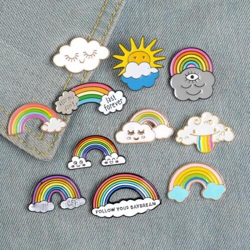11 Syles Rainbow Clouds Enamel Pin Custom Dark White Brooches Bag Clothes Lapel Pin Badge Weather Jewelry Gift for Kids Girls