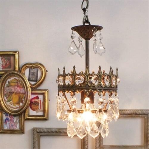 French Retro Bedroom Crystal Pendant Lights Loft Living Room Restaurant Antique Bronze Lamp Villa Bedside Balcony Luminaire