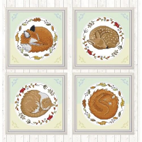 Joy Sunday Cross Stitch Patterns Animal Series 14CT 11CT Printed Canvas Counted Cross Stitch Embroidery Kit DIY Needlework