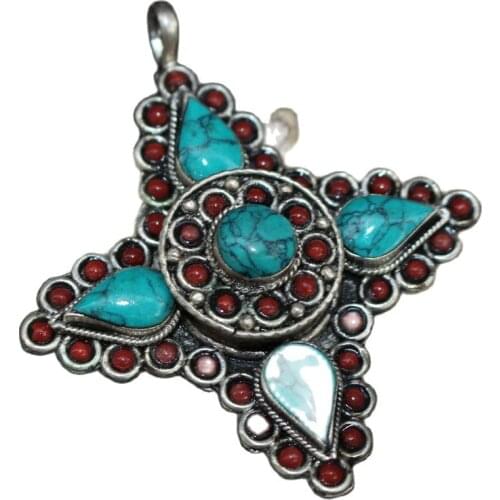 Chinese Old Craft Made Old Tibetan Green Pine Inlaid With Pure Copper Pendant