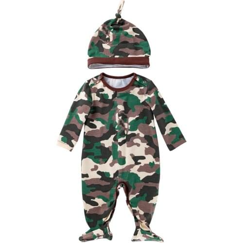 Cotton Newborn Baby 2 Piece Romper Set Army Green Jumpsuit Overalls Daddys Boy Clothing Suit with Hat Warm Boys Fall Clothes