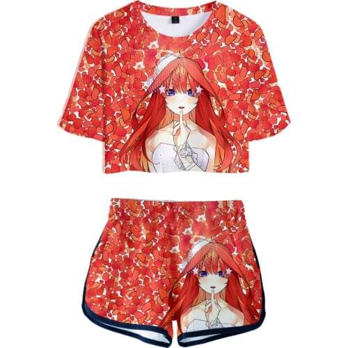 3D Comic The Quintessential Quintuplets Womens Two Piece Sets Popular Exposed Navel t shirt and Shorts Girls Summer Red Suits