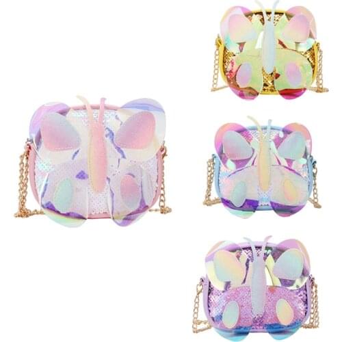 2020 Korean Childrens Mini Purse Glitter Little Girl Cute Laser Small Coin Wallet Pouch Box Kids Butterfly Messenger Bag Gift