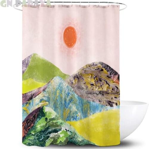 Landscape mountain moon macrame Bath Curtains Waterproof Polyester Fabric Ukiyo-e article Shower Curtains Screen with Hooks new