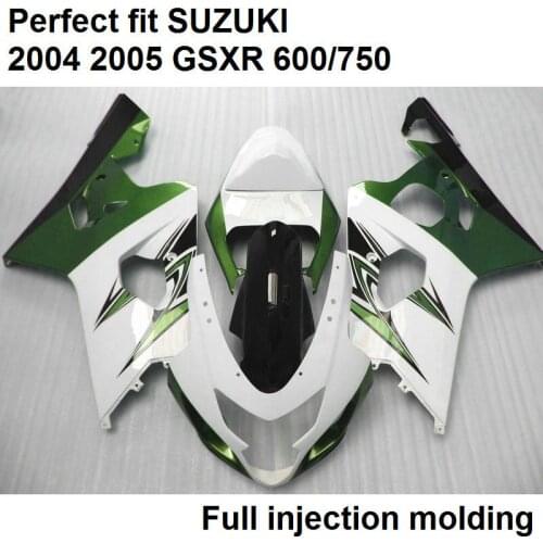 Injection mold High quality fairings for Suzuki GSXR600/750 K5 2004 2005 white black green fairing kit GSXR600/750 04 05 LV21