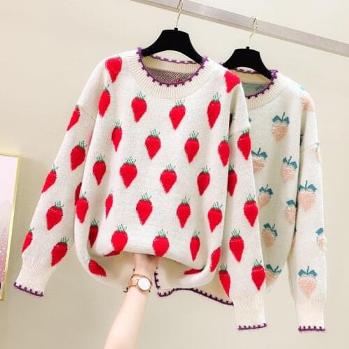Strawberry Printed Cute Sweet Female Autumn Clothes Korean Knitted Sweaters For WomenS Pullovers 2020 Winter Sweater A6566