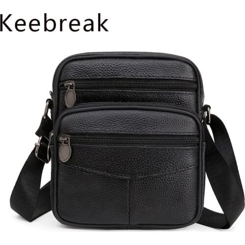 Keebreak Mens Small Bag Genuine Leather Messenger Bags Anti-theft Casual Single Shoulder Black Crossbody Work Package Tool Bag