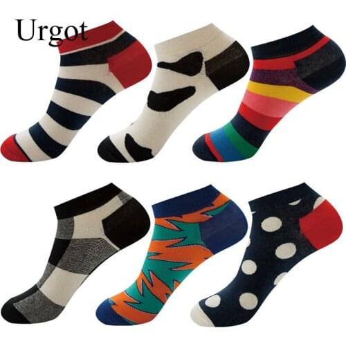 Urgot 5 Pairs Men Spring Autumn Striped Socks Polka Dot Square Couples Socks Geometric Street Personality Socks Meias Calcetines