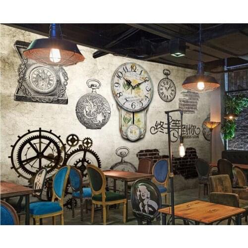 Custom mural on the wall photo wallpaper 3d European retro clock brick wall living room home decor Wallpaper for walls in rolls