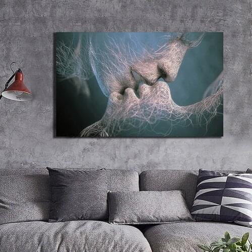 100*60cm Non-woven Love Kiss Oil Canvas Painting Abstract Painting Modern Wall Picture Poster Living Room Home Decoration
