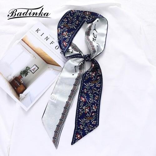 2021 New Designer Womens Long Silk Satin Scarf Headband Ponytail Hair Bands for Women Scarves Girl Hair Accessories Headdress