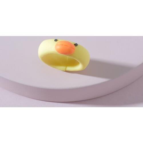 Ins New Cartoon Colorful Animal Duck Bear Bee Mushroom Handmade Ceramic Soft Pottery Clay Rings For Women Party Jewelry Gifts