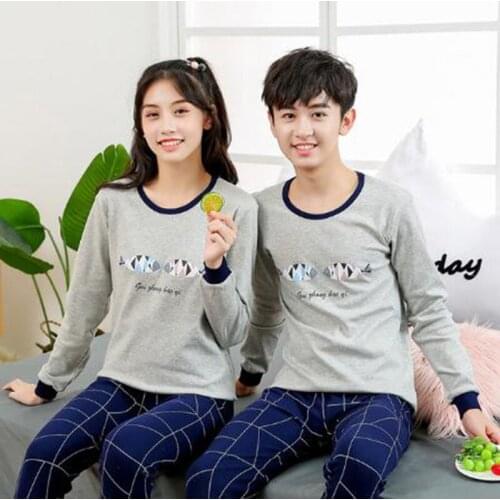 New Teens Pyjamas Suits Big Boy Pajamas Sets Girls Cotton Sleepwear Full Sleeve Nightwear Kids Home Clothes