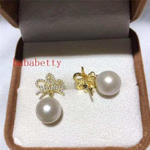 New Natural South Sea Seawater Beads AAA12-13mm925 Sterling Silver Earrings white purple