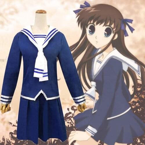 FRUITS BASKET Tohru Honda Cosplay Costume Wigs Long Straight Brown Hair Props Lolita Girl JK School Uniform Halloween Clothes