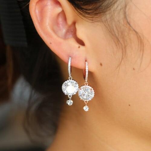 Romantic wedding wife Gift diamondss jewelry sparking bling dazzling AAA cz round charm dangle engagement gift earring jewelry