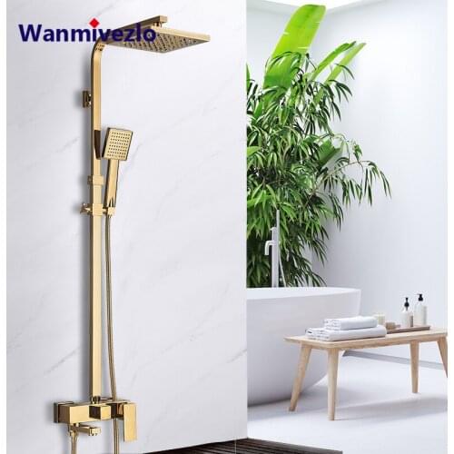 Luxury Golden Shower Faucet System 8'' Rainfall Shower Head Shower Set Wall Mount Mixer Tap Bathroom Mixer Shower Bathtub Tap