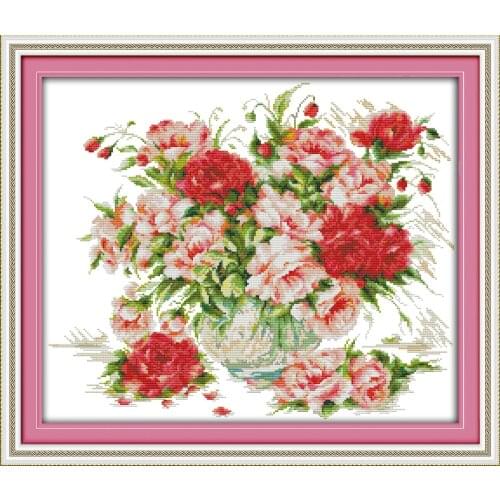 Rose vase (oil painting) cross stitch kit aida 14ct 11ct count printed canvas stitches embroidery DIY handmade needlework