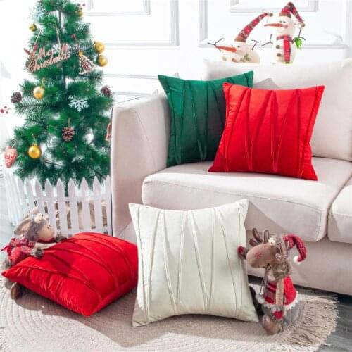 Christmas Soft Velvet Striped Cushion Covers Solid Color Decoration Luxury Throw Pillowcases For Sofa Chair Home Decor Red Green