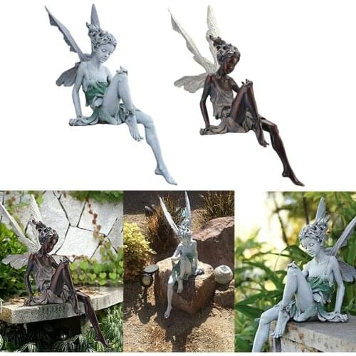 Sitting Fairy Statue Tudor and Turek Garden Resin Decoration Outdoor Landscaping Yard Figurines Home Office Desk Decor Gift