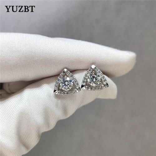 YUZBT Women 925 Silver Total 1 Carat 6.5mm Brilliant Cut Gemstone Diamond Test Past D Color Moissanite Triangle Stud Earrings