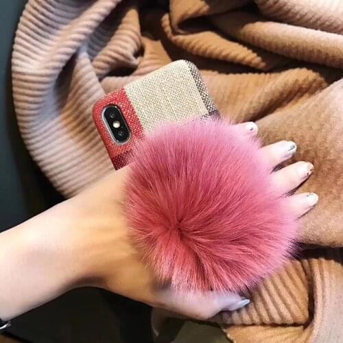 Cloth Fabric Plush Phone Case for Iphone XS XR XSMAX Plush Ball Hand Strap Stand Holder Back Cover For iphone 6 6plus 7 7plus 8