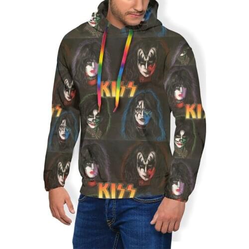 Kiss Band Hoodie Kiss Poster Hoodies Warm Black Pullover Hoodie Big Fashion Outdoor Male Polyester Hoodies