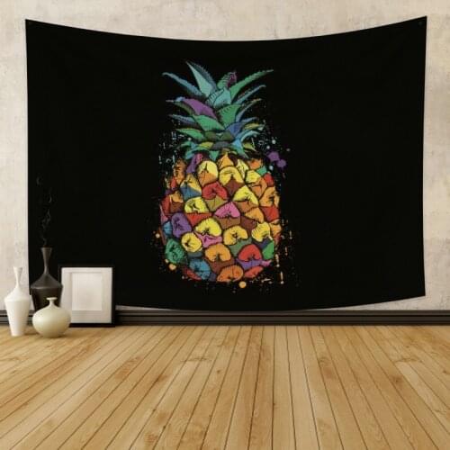 Cartoon Pineapple Black Tapestry Vintage Exotic Summer Plant Nature Frame for Bedroom Photography Wall Decor