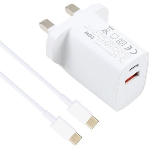 20W USB-C / Type-C + USB Ports Charger with 100W Type-C to Type-C Fast Charging Cable UK Plug EU Plug US Plug