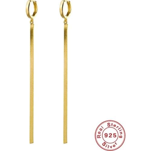Aide 925 Sterling Silver Gold Cool Minimalist Loop Earrings With Bling Long Flat Snake Chain Tassel Drop Earring For Women Gift