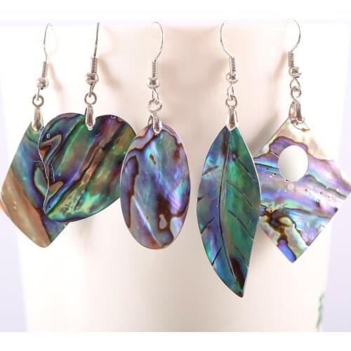 Natural Heart Bead Blue New Zealand Abalone Shell Handmade Jewelry For Women Dangle Earrings 1Pair