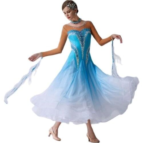 B-19435 New Black Lace Sexy Women Ballroom Dance Dress Long Sleeve Waltz Tango Dance Competition Performance Clothes