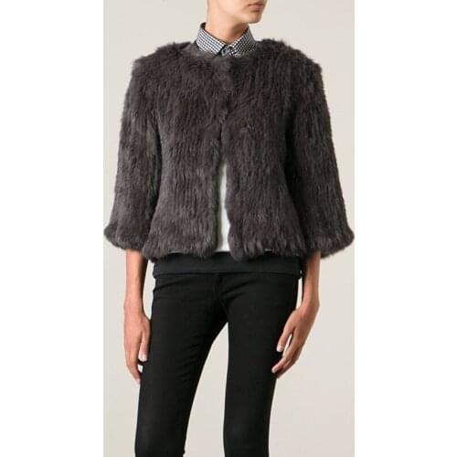 Manteau Femme Real Genuine Natural Rabbit Fur Coat Kintted European /American 7 Minutes Sleeve Chaquetas Black/Pink Vest Parkas