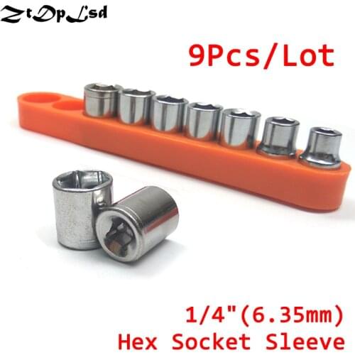 ZtDpLsd 9 Pcs 1/4" 6.35mm Hexagon Socket Sleeve 5 - 13mm High Quality Wrench Head Multi Adapter Power Hand Tool Universal Key