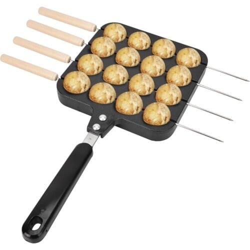 16 Holes Non-Stick Grill Pan Cooking Grill Baking Pan With 4Pcs Baking Needle Cast Aluminum Takoyaki Baking Tray