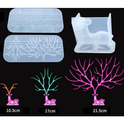 2 pieces/set Silicone crystal droplet deer deer antler tree fork mirror table silicone mold
