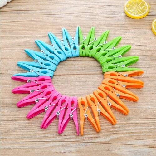 24Pcs Laundry Clothes Pins Colorful Hanging Pegs Clips Plastic Hangers Racks Clothespins Home Improvement Tools Retaining Clip