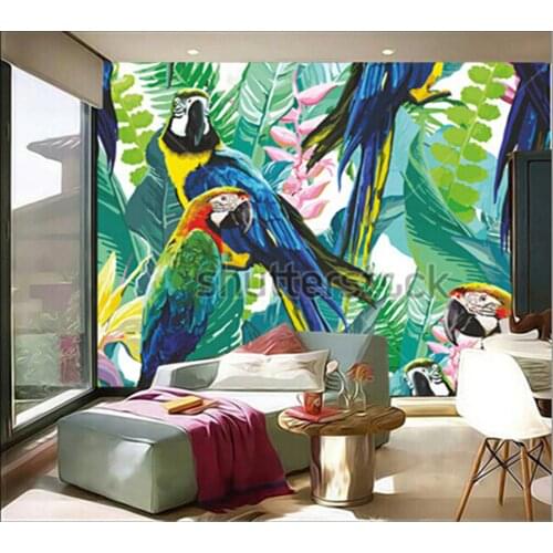Latest custom 3D large mural,colorful parrots and exotic flowers,living room tv background bedroom wall wallpaper