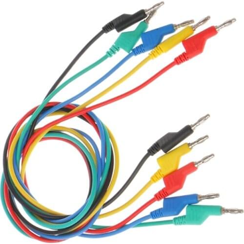 5 Pcs 4mm Dual Banana Plug Smooth Lead Test Cable For Multimeter 1m 5 Colors U-shaped alligator clip