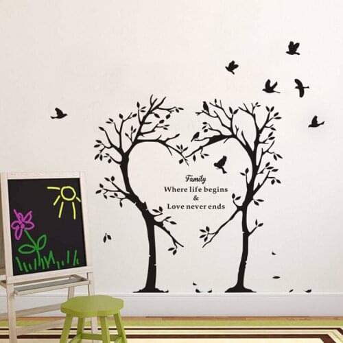 70*60cm Black DIY Heart Shape Life Vinyl Tree Wall Sticker Branches Birds Background Window Decoration Wall Sticker for Home