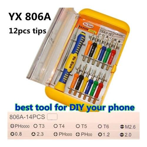 Free shipping yaxun 806A 12 tips mobile phone DIY TOOL repair opening screwdriver set ,tool set for iphone,ipad ,Samsung nokia