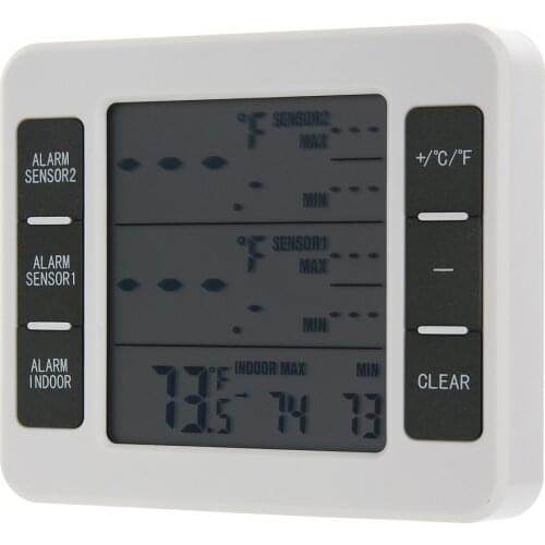 LED Digital Display Indoor Wireless Thermometer Hygrometer Refrigerator Freezer Thermometer High Temperature Alarm with 2 Sensor