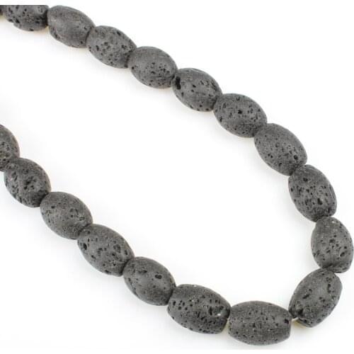 10x12mm Natural Volcanic Rock Stone Loose Beads Black Color Oval Shape Cylindrical Beads For Making DIY Jewelry Necklaces