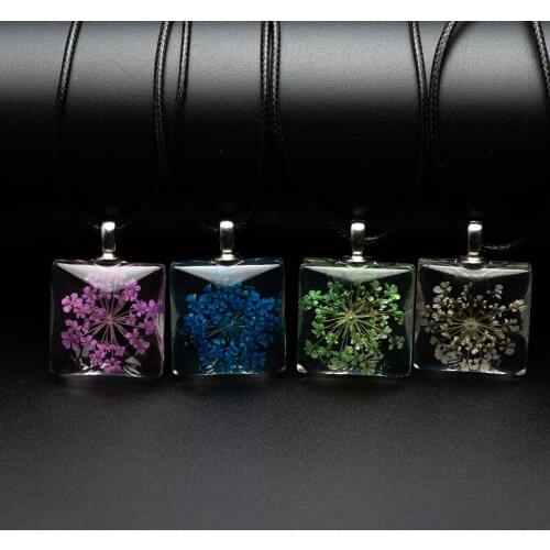 Flower in square Glass necklace Pendant Fashion glass ball necklaces Classic style Jewelry #FY401