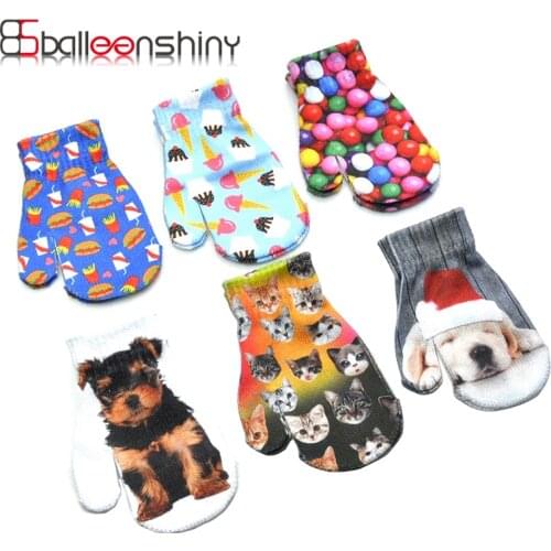 Children Winter Gloves For 1-4years Baby 3D Printed Pattern Small Gloves Cute Cat And Dog Full Finger Knitted Stretch Mittens