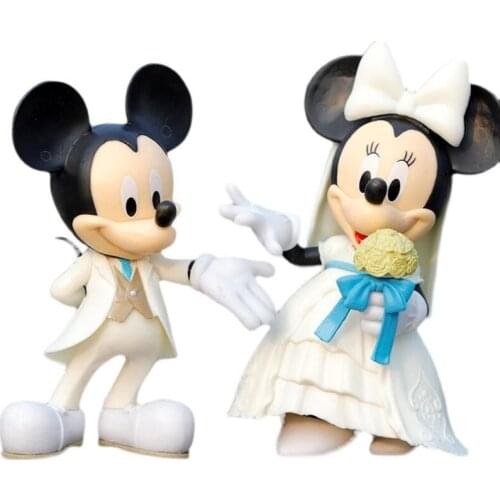 12 cm Disney 2 pcs/set Cartoon white Wedding Mickey Minnie Mouse Figures Toy cake decoration wedding Action for kids gift
